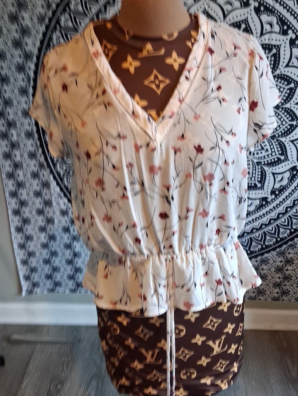 Sienna Sky Floral Peplum Blouse in White & Pink Large